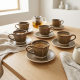 Tea Cup and Saucer Set 6 Pcs With Wooden Stand